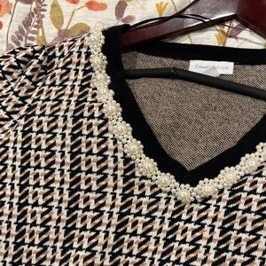 Charter Club Black and Cream Sweater with Pearl Details
